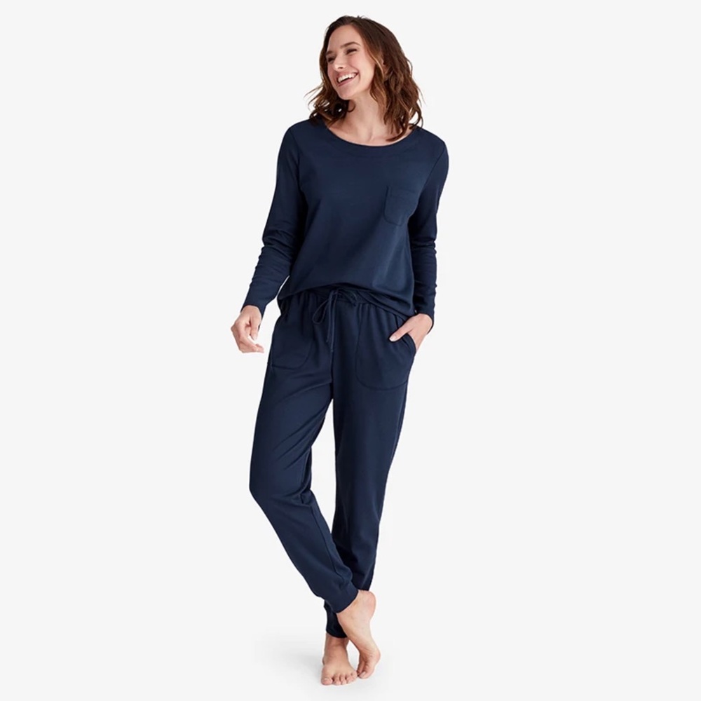 THE COMPANY STORE 'Pima Cotton Women's Jogger Pants Pajama Set' in Navy